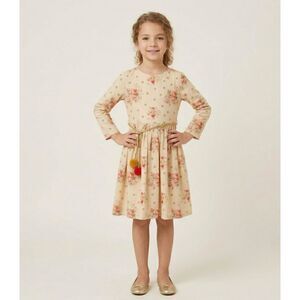 NWT Little Akiabara Girls Floral & Gold Polka Dot Dress Sz 10 Pom Pom Boho